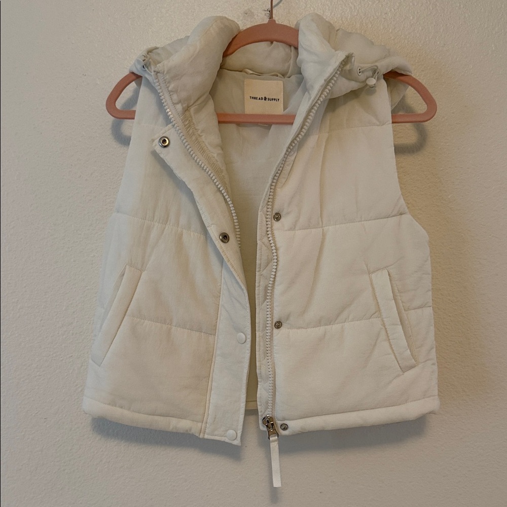 Thread & Supply Cream Cropped Hooded Puffer Vest